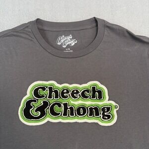 Cheech & Chong Mens‎ Graphic T-Shirt Gray Chenille Logo 420 Nug Life Large